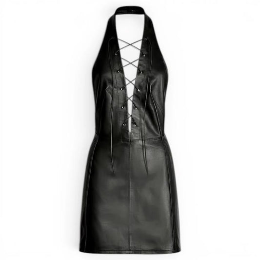 Petar Petrov Black Leather Halterneck Mini Dress Size 38 FR