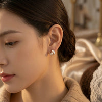 Gold Swirl Pearl Stud Earrings