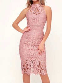 Bardot Dress Bardot Dusty Rose Lace High Neck Midi Dress Color: Pink