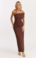 Pearce Maxi Dress Gathered One Sleeve Bodycon Dress In Brown