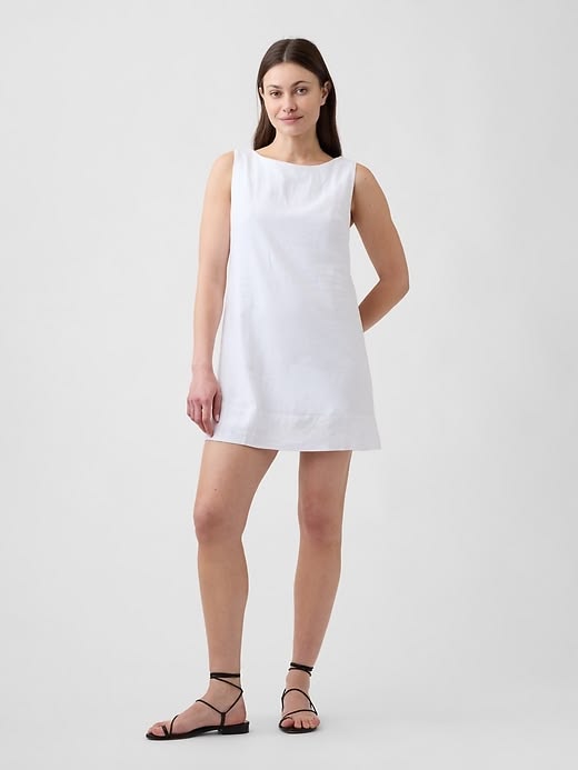Linen Blend Apron Mini Dress