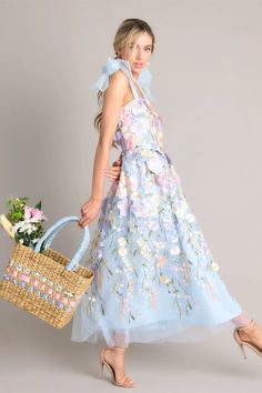 Spirit Of Spring Light Blue Floral Embroidered Maxi Dress