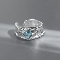 SILVER AQUAMARINE TEXTURED RING - (ADJUSTABLE)