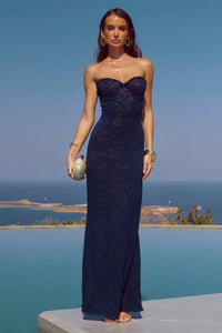 Amana Strapless Scarf Maxi Dress Navy Medium Navy
