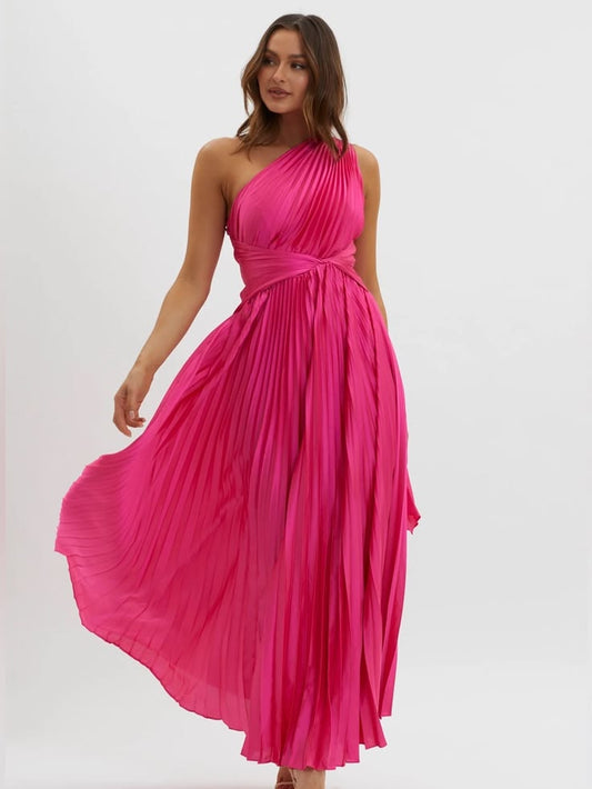 Selfie Leslie Dress Selfie Leslie Hot Pink Pleated Maxi Dress S Color: