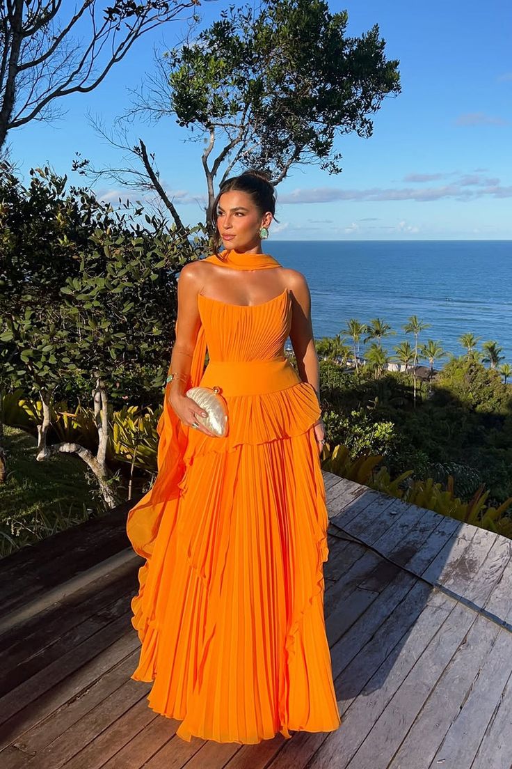 Charming Orange Strapless Sleeveless Chiffon Prom Dress A Line With