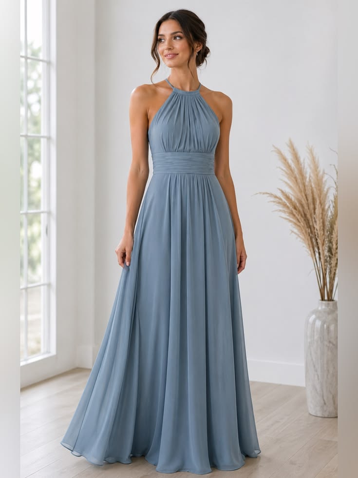 Dessy Collection Dress Dessy Collection Halter Chiffon Maxi Gown Prom