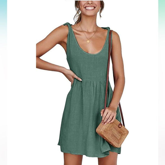 Cnjfj Dress Nwot Summer Tie Shoulder Swing Mini Dress Color: Green