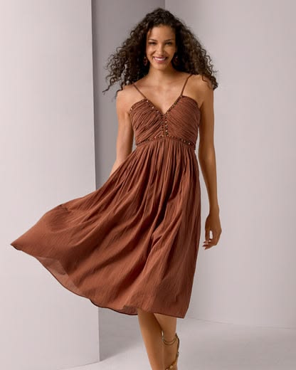 Beaded Ruched Babydoll Dress Tortoise Shell Boston Proper