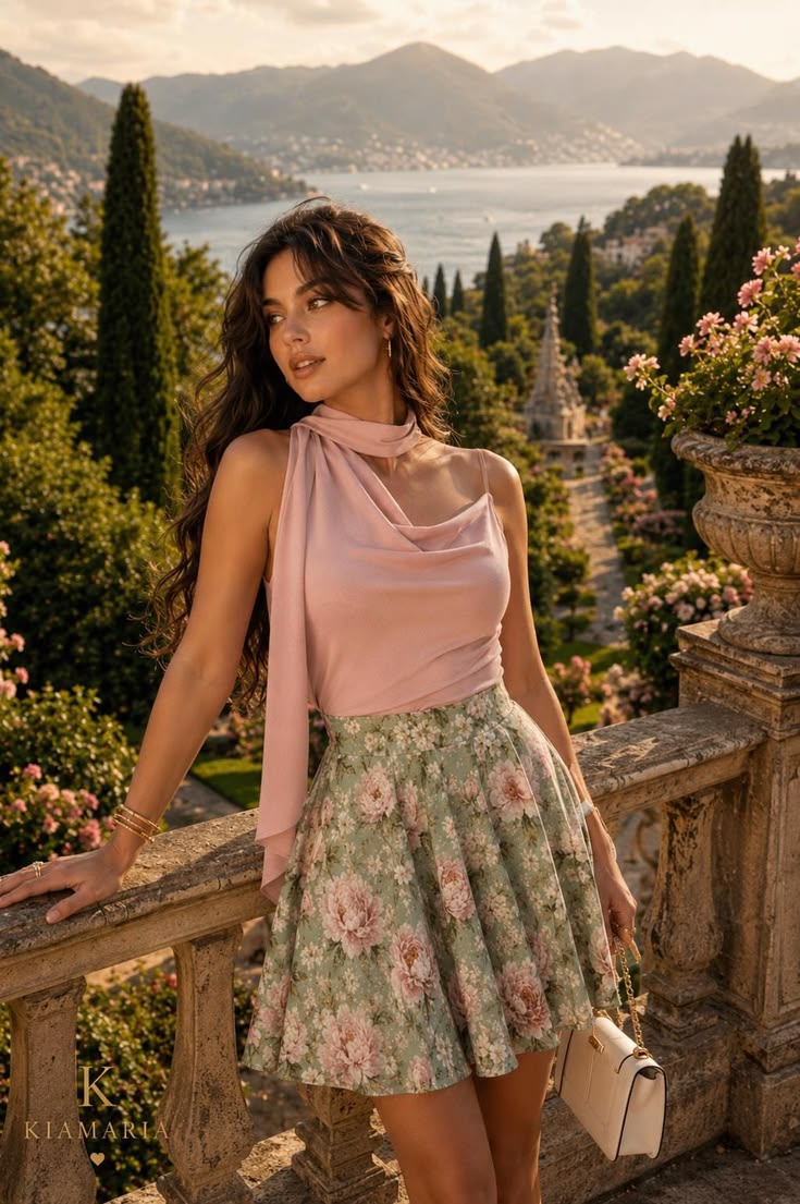 Sage Green Peony Skater Skirt, Blush Floral High Waist Skirt,