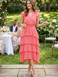 Vince Camuto Dress Nwt Vince Camuto Coral Tiered Ruffle Midi Dress