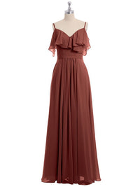 Chiffon Terracotta Bridesmaid Dress Off The Shoulder Floor Length