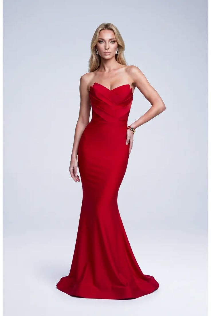 Jessica Angel Strapless Layered Tulip Bodice Mermaid Evening Gown