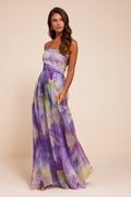 Galilea Purple Multi Floral Strapless Maxi Dress