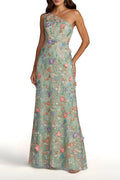 One Shoulder Lace Embroidered Gown