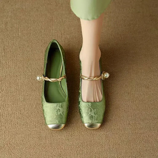 Felicity | Women's Pearl Strap Mary Jane Block Heel Shoes