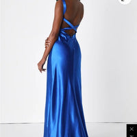 Dress Perfectly Classy Royal Blue Satin Strappy Maxi Dress Color: Blue