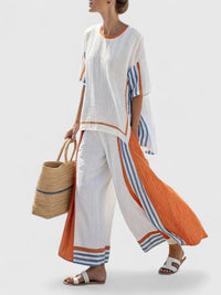 Rosavina | Comfortable Two-Piece Set Orange Stripe