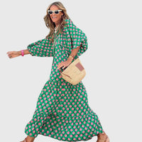 Sarah - Boho Maxi Dress Green-Pink