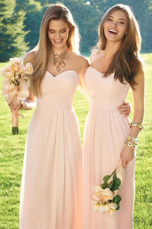 Beautiful A Line Blush Pink Sweetheart Chiffon Floor Length Bridesmaid