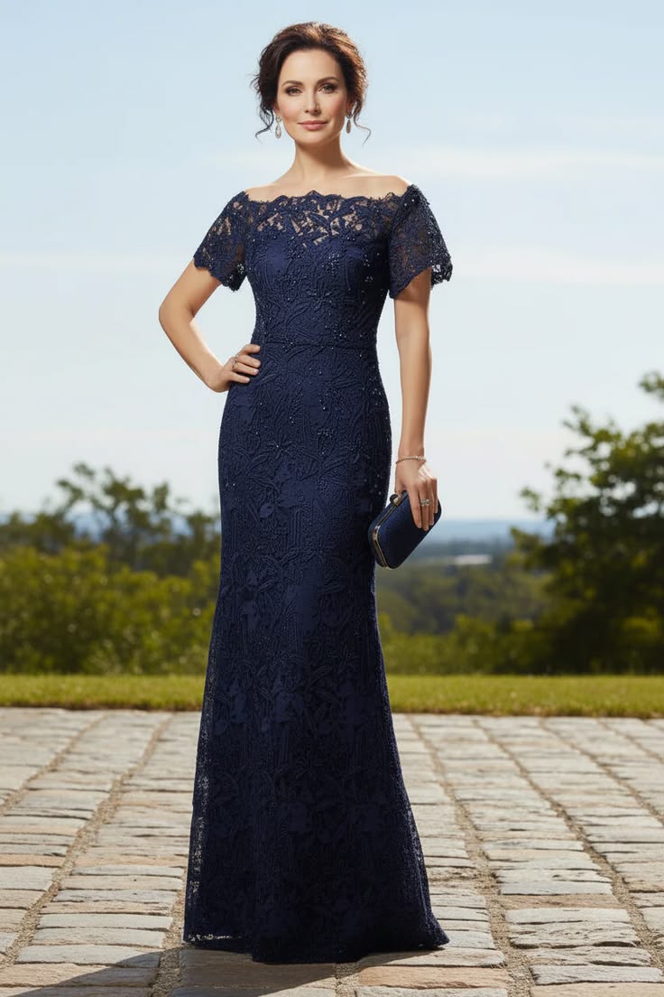 Off The Shoulder Lace Sheath Evening Gown