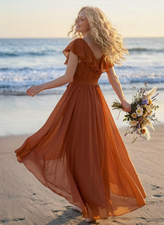 Missacc Bridesmaid A Line V Neck Sleeveless Chiffon Asymmetrical