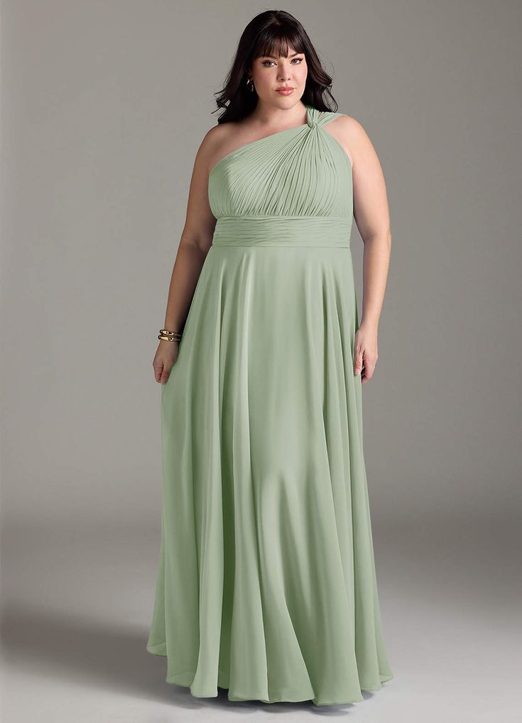Ships Now A Line One Shoulder Floor Length Chiffon Bridesmaid Dress