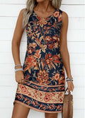 Rotita Circular Ring Floral Print Dark Blue Round Neck Dress