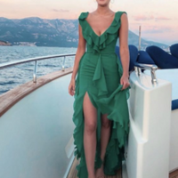 Sexy Chiffon Green Long Prom Dress with Sleeveless