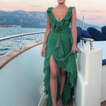 Sexy Chiffon Green Long Prom Dress with Sleeveless
