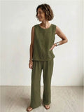 Fiona | Women's Sleeveless Tank Wide Leg Pants Set