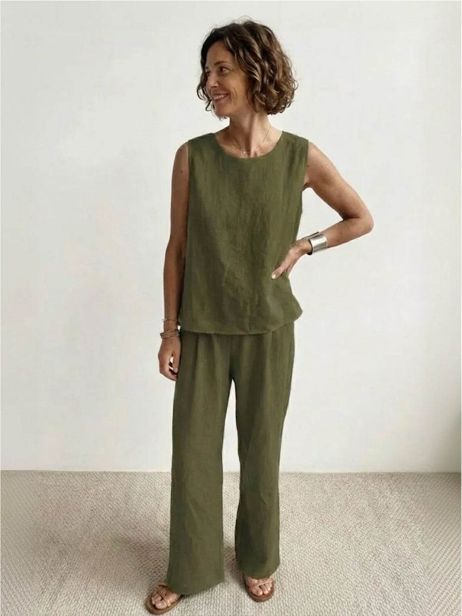 Fiona | Women's Sleeveless Tank Wide Leg Pants Set