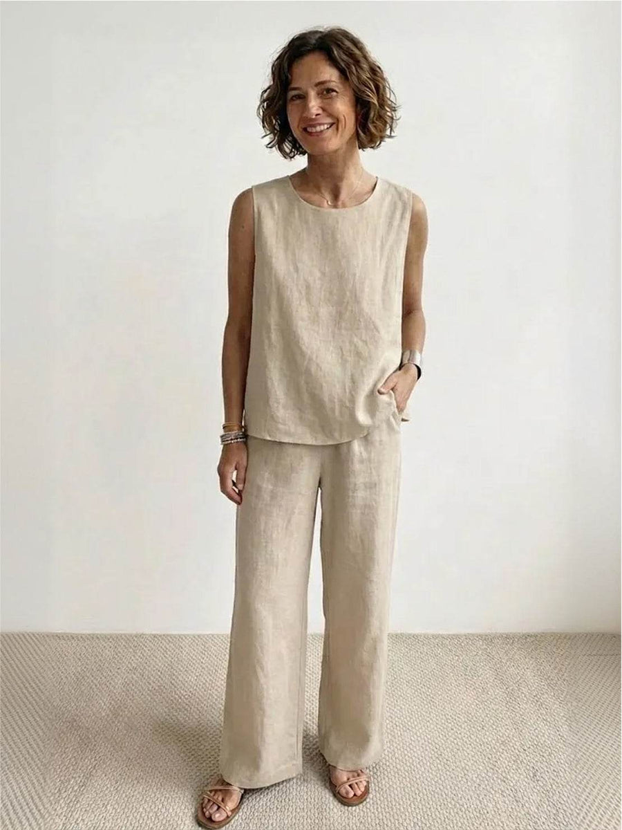 Fiona | Women's Sleeveless Tank Wide Leg Pants Set