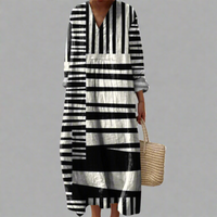 Fiona | Women's Striped V-Neck Long Sleeve Maxi Dress