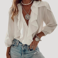 Fleur | Women's Ruffle Front Long Sleeve Blouse