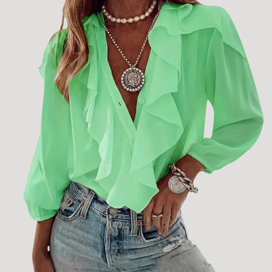 Fleur | Women's Ruffle Front Long Sleeve Blouse