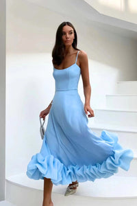 Fleur | Women's Ruffle Hem Spaghetti Strap Midi Dress