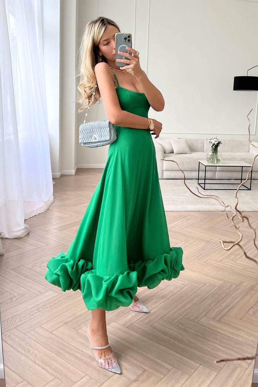 Fleur | Women's Ruffle Hem Spaghetti Strap Midi Dress