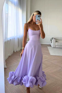Fleur | Women's Ruffle Hem Spaghetti Strap Midi Dress