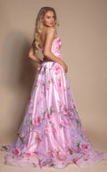 Floral Lace Formal Long Prom Dress Pink