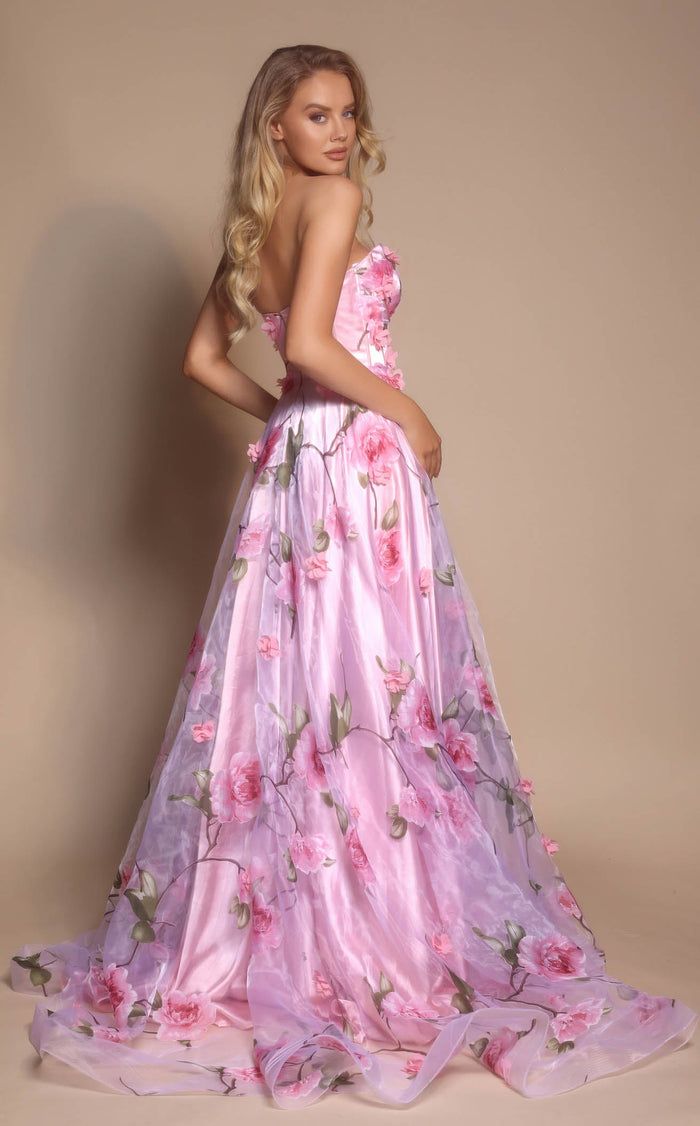 Floral Lace Formal Long Prom Dress Pink