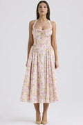 Floral Print Halter Bodycon Maxi Dress Pink L