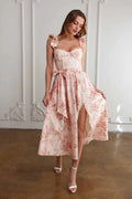 Floral Print Waist Tie Cami Midi Dress Pink
