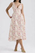 Floral V Neck Sleeveless Midi Dress With Pockets Blush