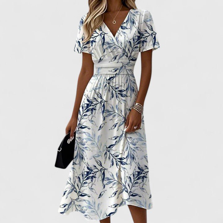 Sophia | Floral Wrap Midi Dress V-Neck Short Sleeves Floral White