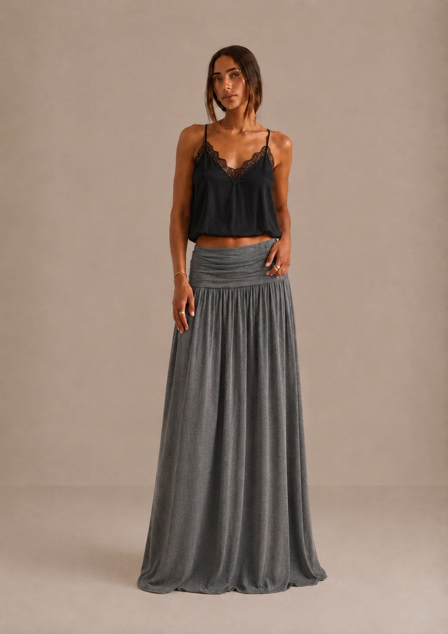 Juliette - Ruched Low-Rise Maxi Skirt