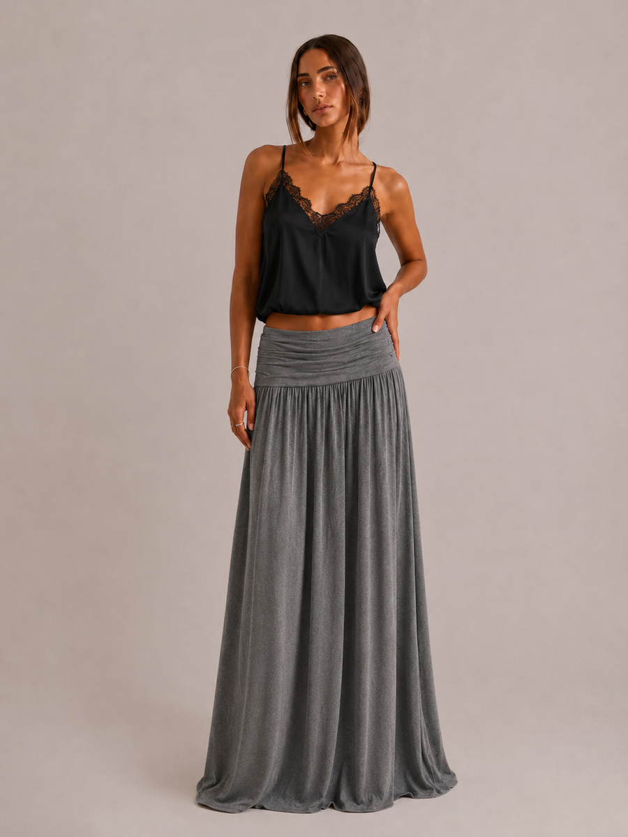 Juliette - Ruched Low-Rise Maxi Skirt