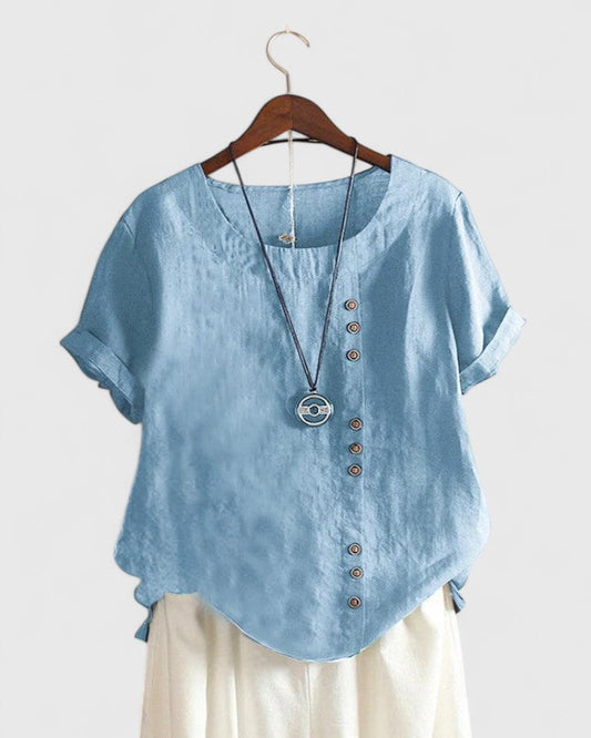 Elisavie | Comfortable Short Sleeve Blouse Sky Blue