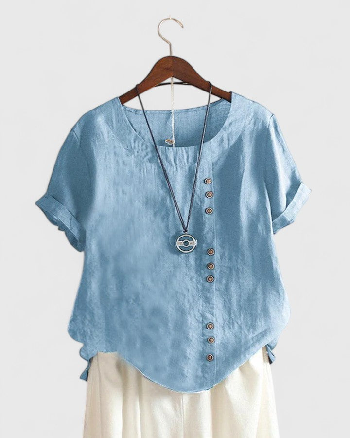 Elisavie | Comfortable Short Sleeve Blouse Sky Blue
