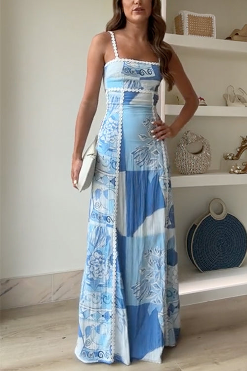 Francesca | Women's Patchwork Print Square Neck Maxi Dress
